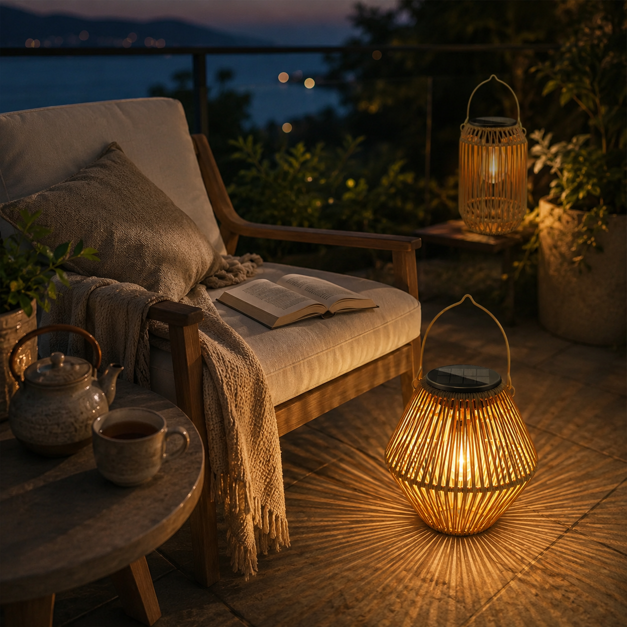 Solar Rattan Outdoor Lantern