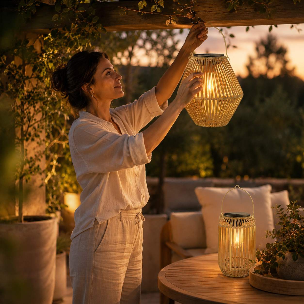 Solar Rattan Outdoor Lantern