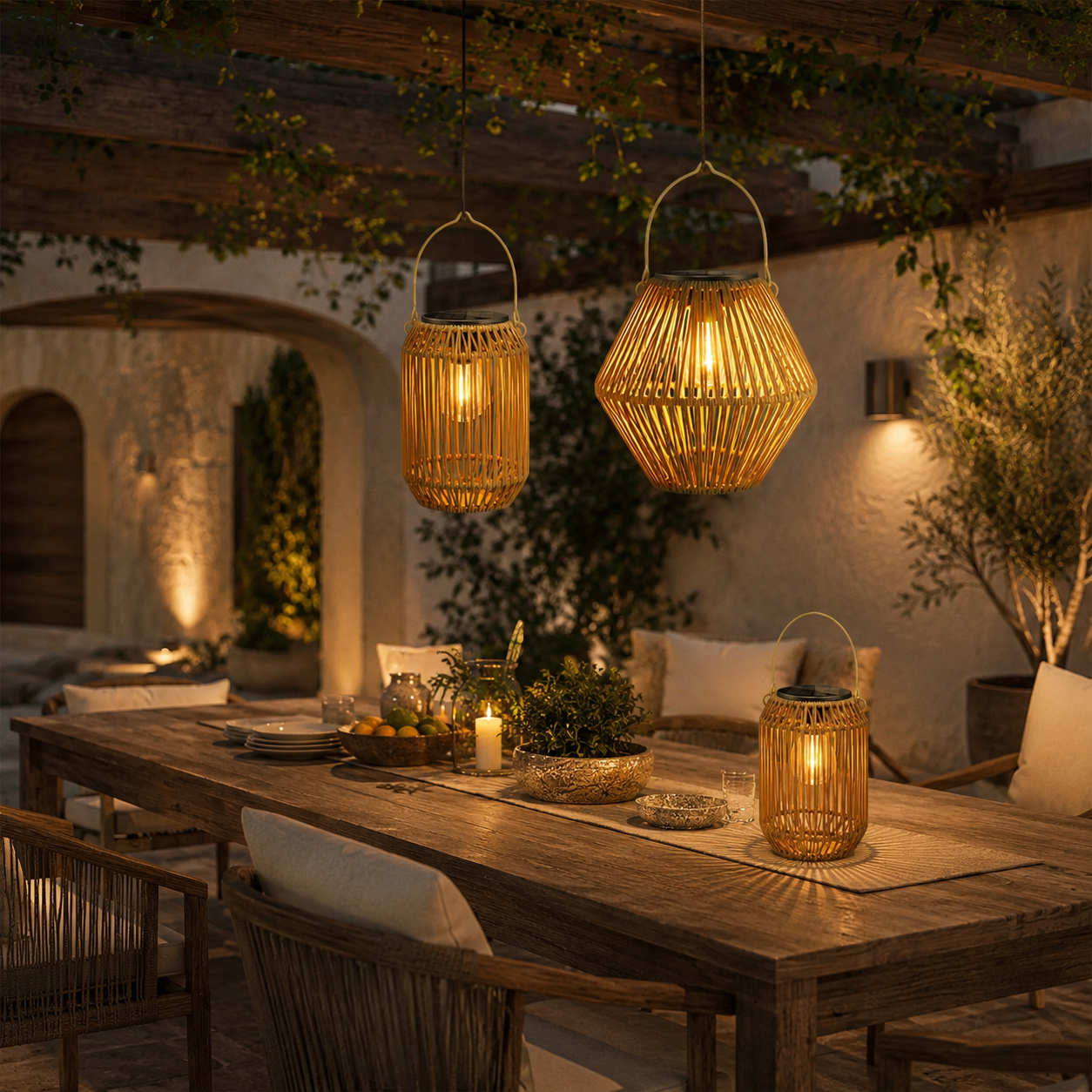 Solar Rattan Outdoor Lantern