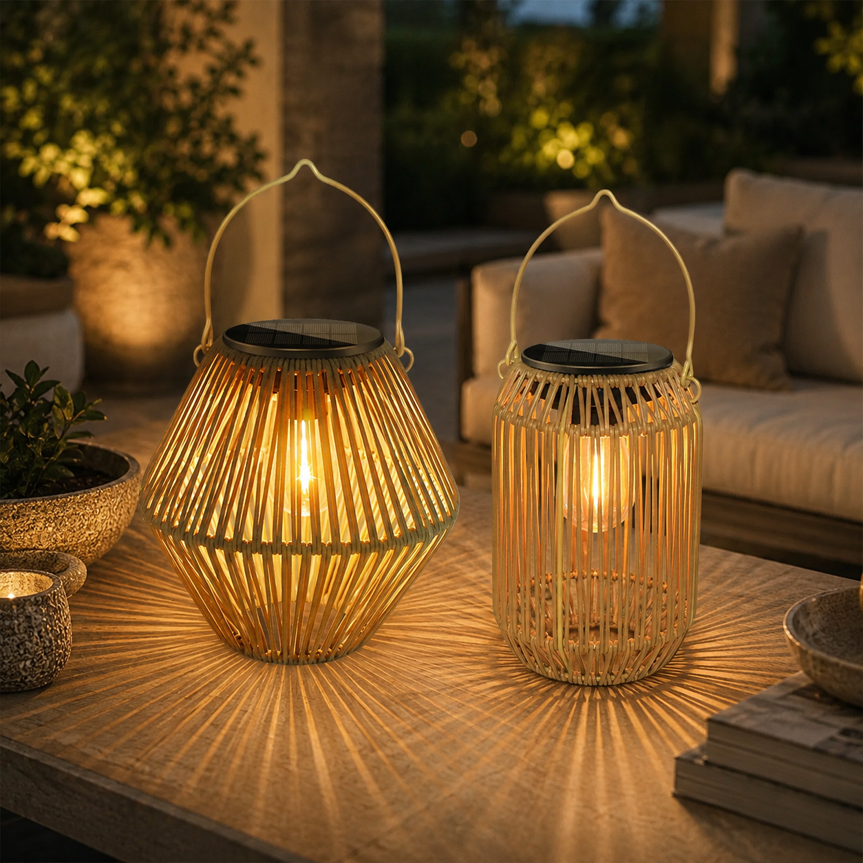 Solar Rattan Outdoor Lantern