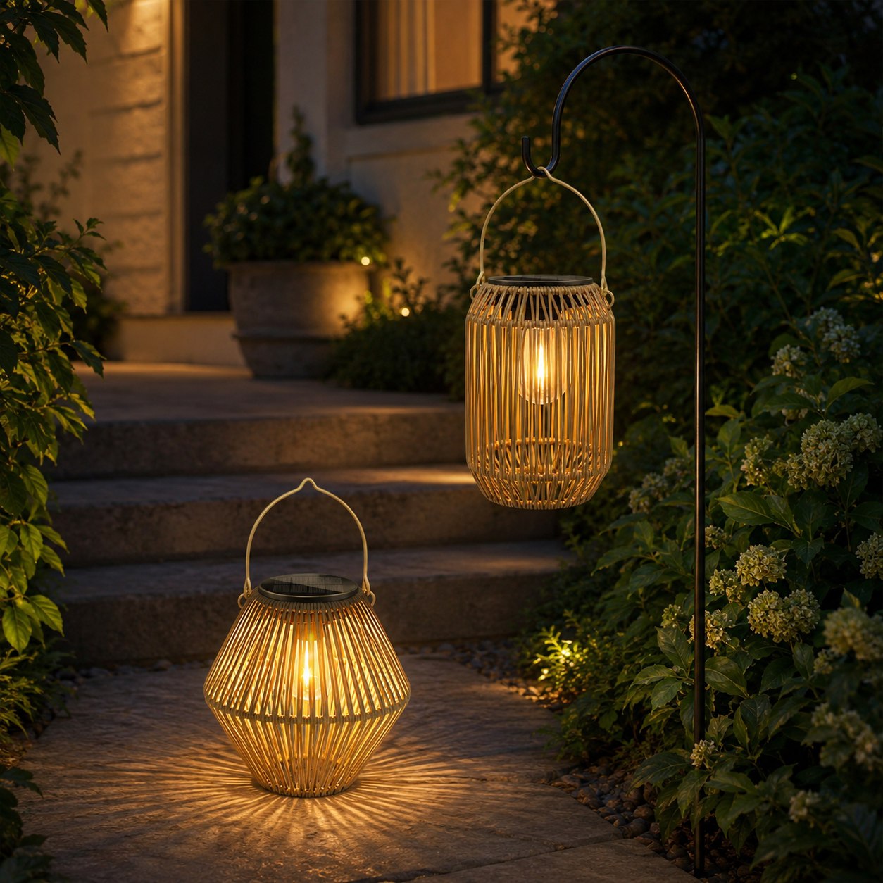 Solar Rattan Outdoor Lantern